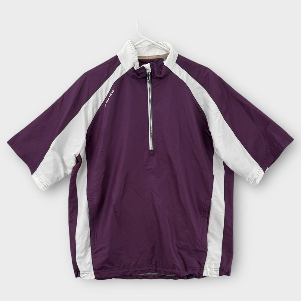 Sunice Winston Short Sleeve Wind Shirt Mens Medium Purple Athletic Golf Packable